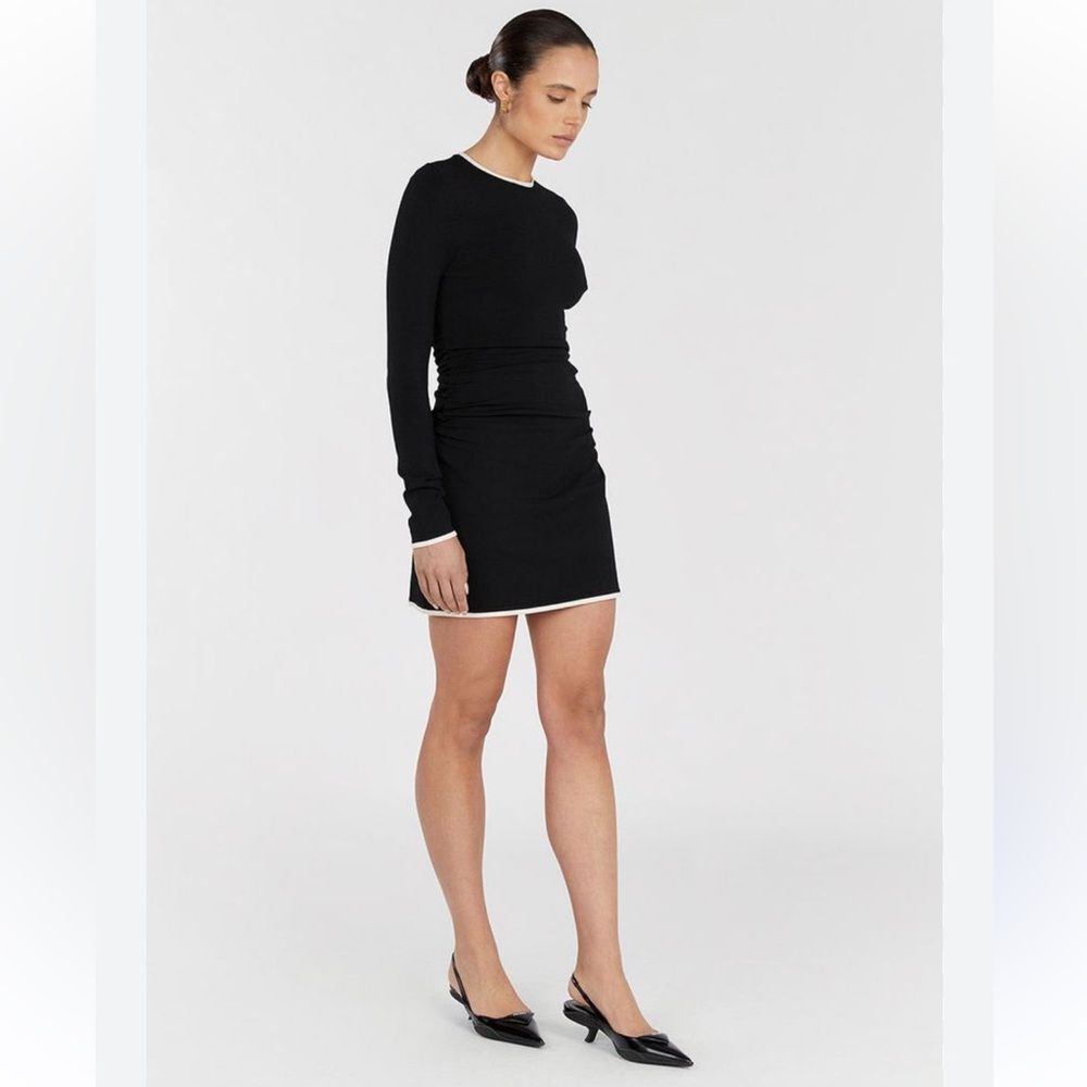 DISSH Romy Contract Trim Long Sleeve Mini Dress in Black and White M NWOT